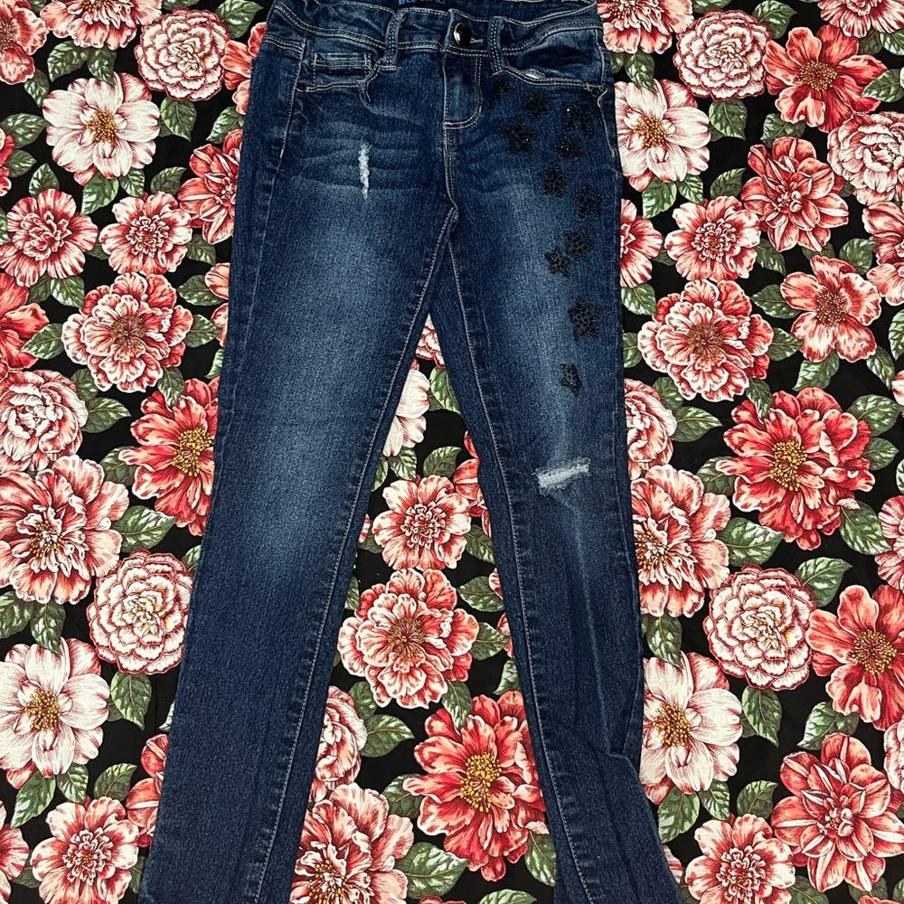 Blue Spice Denim with Vibrant Floral Accents